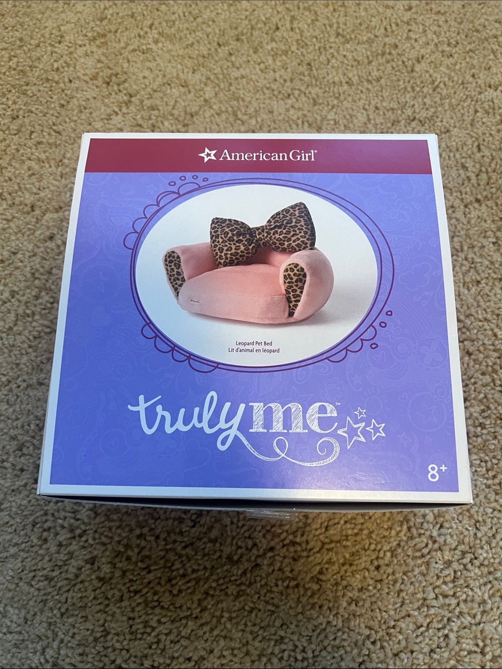 American Girl Pink Plush Pet Bed with Leopard Bow